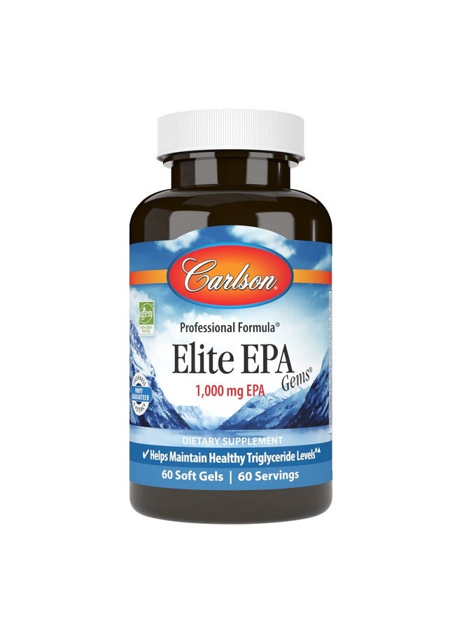 Carlson - Elite Epa Gems 1000 Mg Epa Fish Oil Wildcaught Norwegian Fish Oil Supplement Sustainably Sourced Helps Maintain Healthy Triglyceride Levels 60 Softgels - Image 1