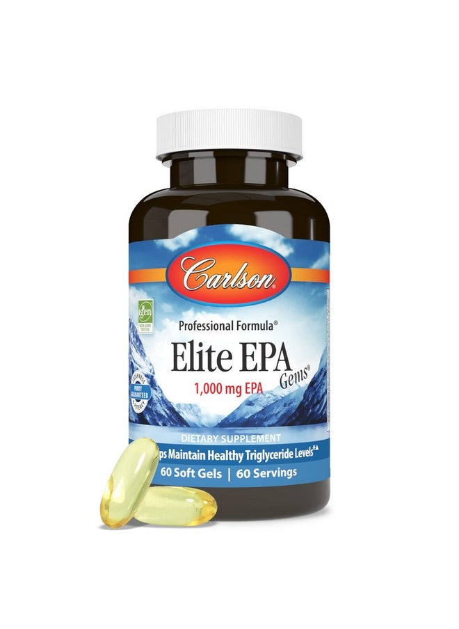 Carlson - Elite Epa Gems 1000 Mg Epa Fish Oil Wildcaught Norwegian Fish Oil Supplement Sustainably Sourced Helps Maintain Healthy Triglyceride Levels 60 Softgels - Image 1