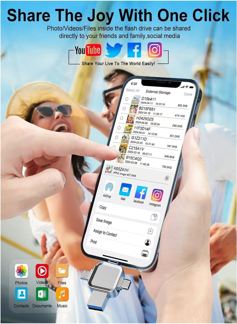 Bonic 128GB 4-in-1 high-speed USB flash drive, USB 3.0 Type-C/Lightning/Micro USB interface, silver compatible with Android, Apple mobile phones, tablets, Mac laptops - Image 2