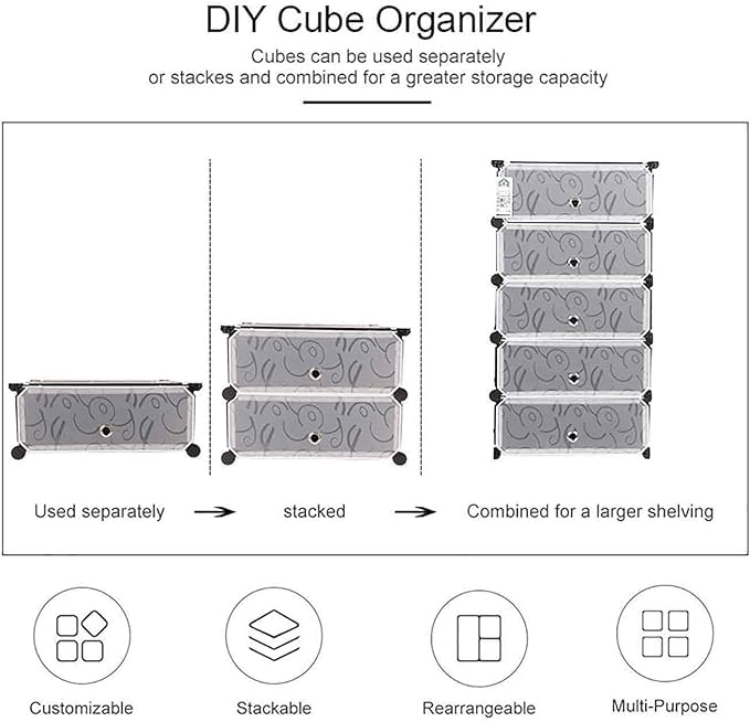 HEMOVIA Plastic Shoe Rack for Home | 𝟓 𝐒𝐡𝐞𝐥𝐟 DIY Shoe Rack with Door for Home Storage Plastic Box Organizer, Metal Door Frame, Chappal Slipper Sandals Stand (Black, 5-Shelf-5-Door) - Image 3