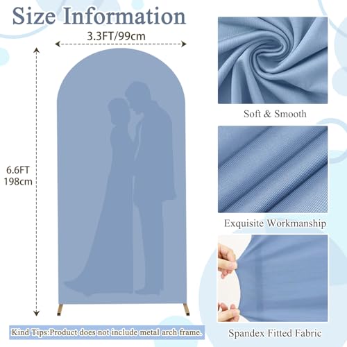 FOTSHARER Dusty Blue Arch Cover 3.3x6.6 FT Wedding Arch Cover Spandex Fitted Wedding Arch Stand Covers for Arch Backdrop Stand Round Top Chiara Backdrop Cover for Bridal Baby Shower Party Decoration - Image 2