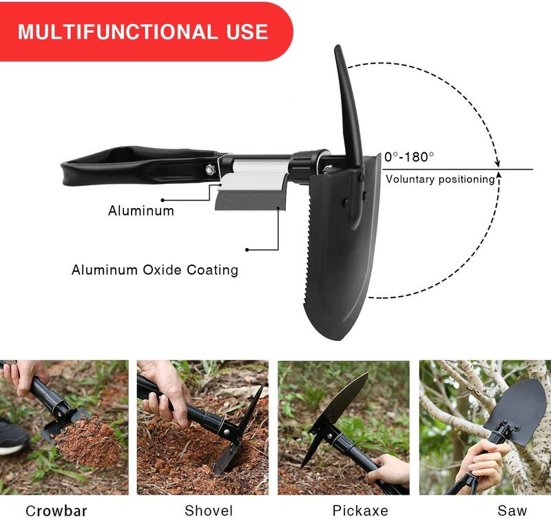 Behandy 24.5" Collapsible Shovel, Heavy Duty Foldable Shovel, Camping Shovel and Pickax, Military Entrenching Tool for Gardening, Camping, Mud&Snow, Off Road, Portable Car Emergency kit - Image 5