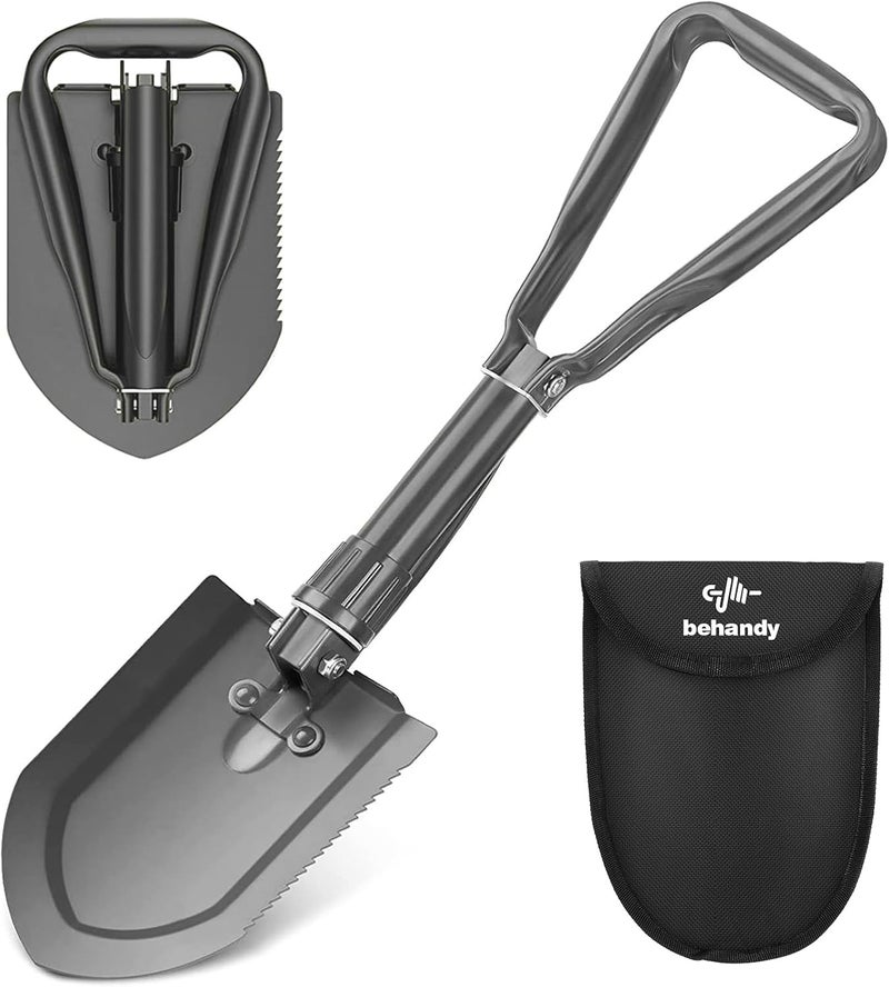 Behandy 24.5" Collapsible Shovel, Heavy Duty Foldable Shovel, Camping Shovel and Pickax, Military Entrenching Tool for Gardening, Camping, Mud&Snow, Off Road, Portable Car Emergency kit - Image 1