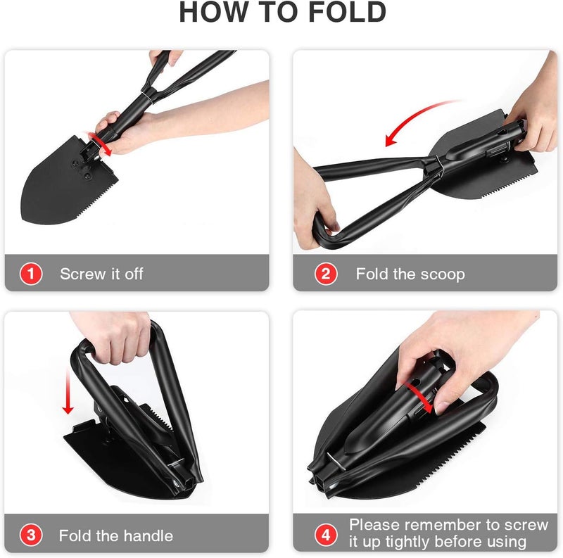 Behandy 24.5" Collapsible Shovel, Heavy Duty Foldable Shovel, Camping Shovel and Pickax, Military Entrenching Tool for Gardening, Camping, Mud&Snow, Off Road, Portable Car Emergency kit - Image 4