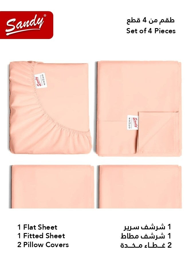 ساندي طقم شراشف سرير ساندي فاخر بجودة الفنادق شرشف مسطح وشرشف مطاط مع أغطية وسائد، طقم من أربعة قطع، شديد النعومة وجيد التهوية وبارد, مقاس نفر ونص دبل (205 × 243 سم & 140 × 200 +30 سم), خربزي - Image 2