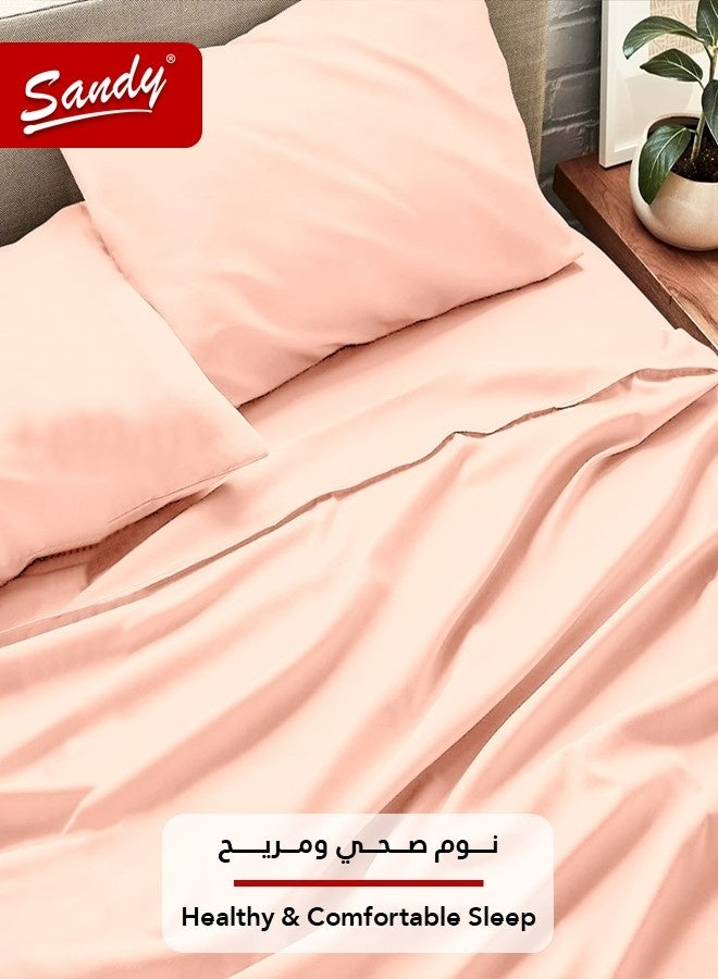 ساندي طقم شراشف سرير ساندي فاخر بجودة الفنادق شرشف مسطح وشرشف مطاط مع أغطية وسائد، طقم من أربعة قطع، شديد النعومة وجيد التهوية وبارد, مقاس نفر ونص دبل (205 × 243 سم & 140 × 200 +30 سم), خربزي - Image 3