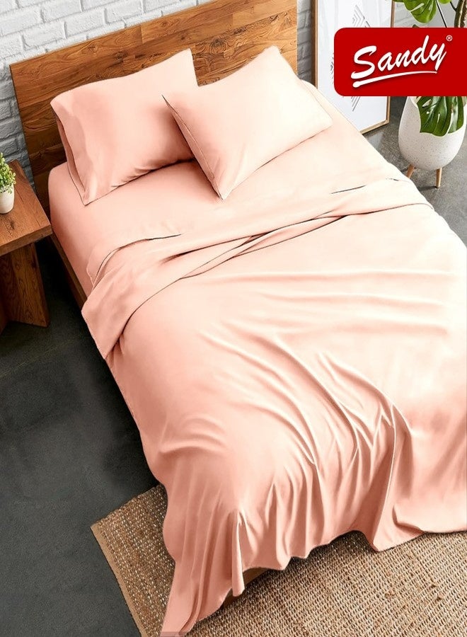 ساندي طقم شراشف سرير ساندي فاخر بجودة الفنادق شرشف مسطح وشرشف مطاط مع أغطية وسائد، طقم من أربعة قطع، شديد النعومة وجيد التهوية وبارد, مقاس نفر ونص دبل (205 × 243 سم & 140 × 200 +30 سم), خربزي - Image 1