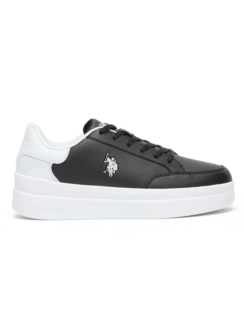 U.S. Polo Assn. Women's Black Low-Top Sneakers - Sleek Style with Lace-Up Design and Contrast White Heel Accent for Everyday Wear