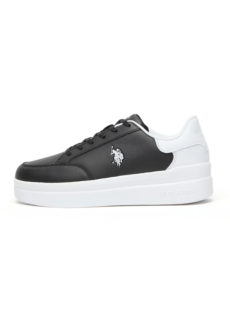 يو اس بولو اسن Women's Black Low-Top Sneakers - Sleek Style with Lace-Up Design and Contrast White Heel Accent for Everyday Wear