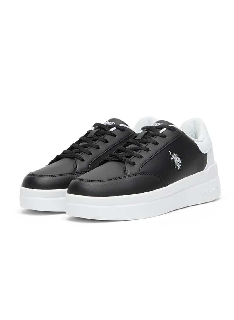 U.S. Polo Assn. Women's Black Low-Top Sneakers - Sleek Style with Lace-Up Design and Contrast White Heel Accent for Everyday Wear