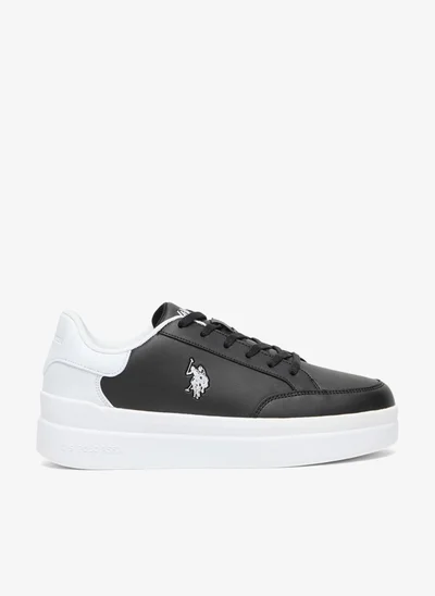 U.S. Polo Assn. Women's Black Low-Top Sneakers - Sleek Style with Lace-Up Design Shoes and Contrast White Heel Accent for Everyday Wear