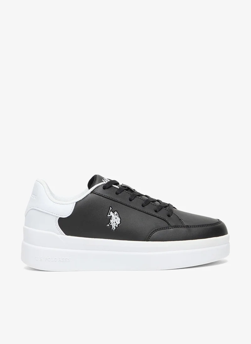 Women's Black Low-Top Sneakers - Sleek Style with Lace-Up Design Shoes and Contrast White Heel Accent for Everyday Wear