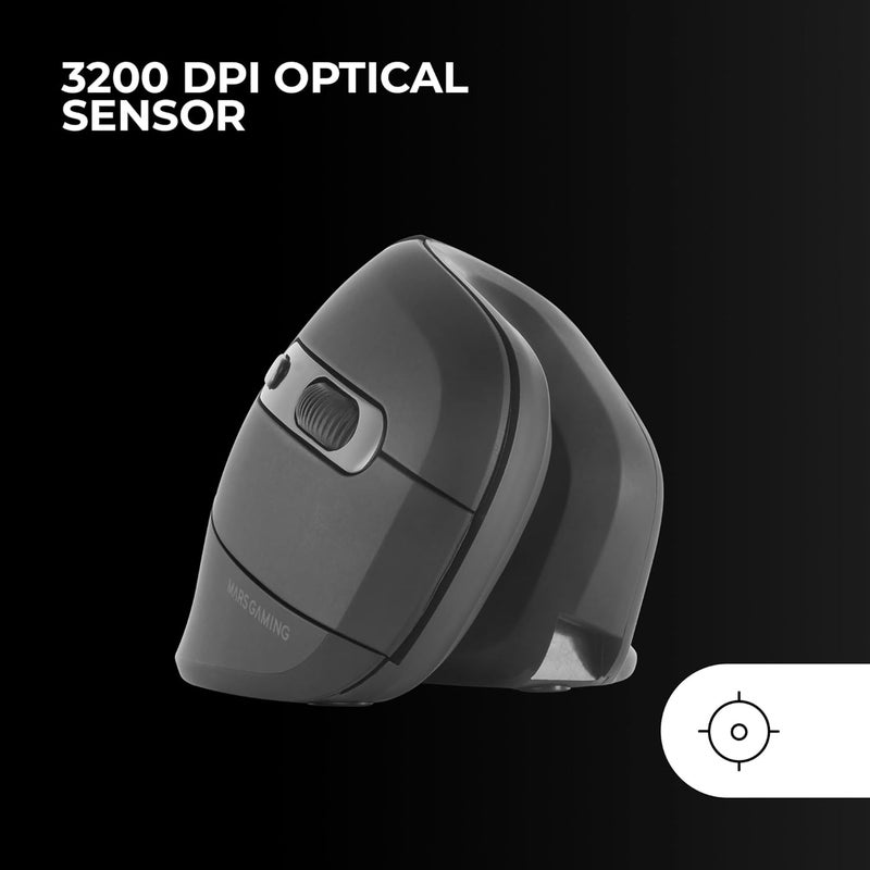 MARS GAMING MARSGAMING MMW-ERGOPRO Black, Ergonomic Vertical Wireless Mouse, Folded Design, Optical Sensor 3200DPI, Huano Switch, Wireless Receiver 2.4GHz, Multi-Platform Support - Image 3