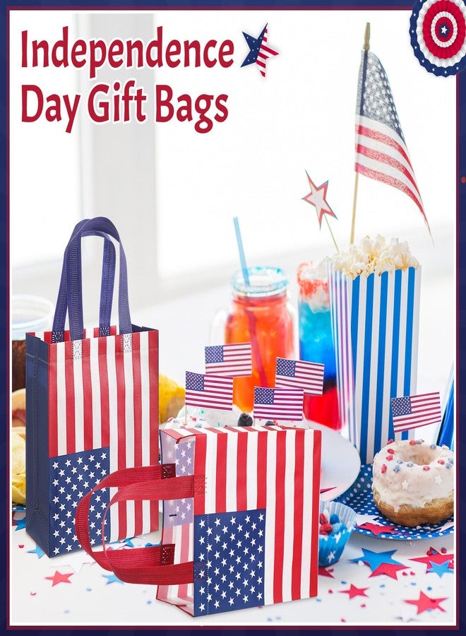 Wovnet 30 Pcs Patriotic Gift Bag with Handle 4th of July American Flag Red White Blue Party Favor Bag Reusable Non Woven Goody Treat - Image 4