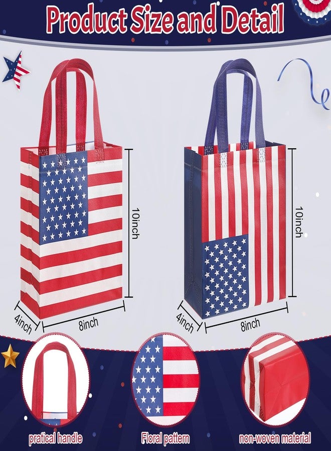 Wovnet 30 Pcs Patriotic Gift Bag with Handle 4th of July American Flag Red White Blue Party Favor Bag Reusable Non Woven Goody Treat - Image 3