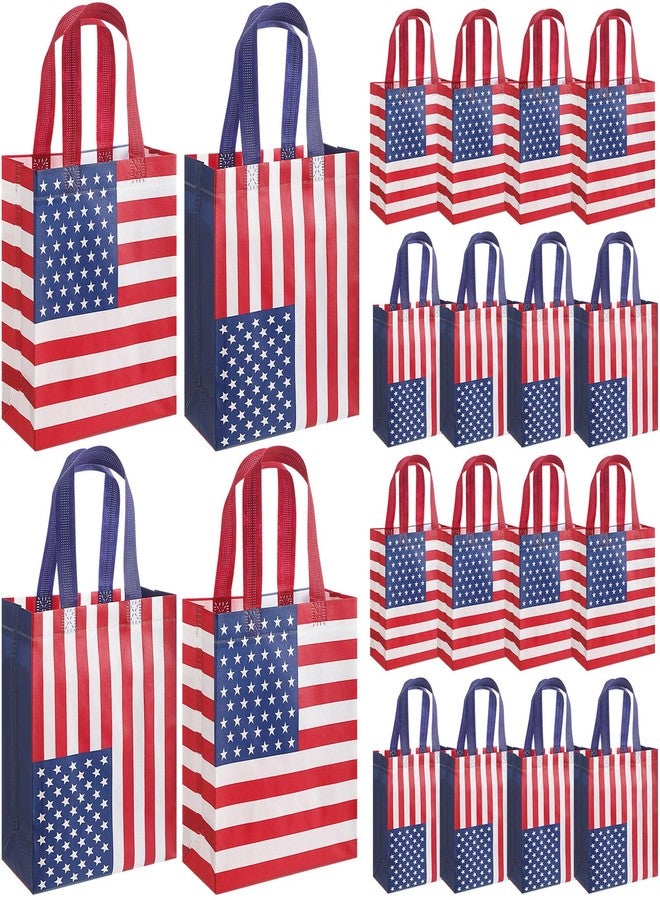 Wovnet 30 Pcs Patriotic Gift Bag with Handle 4th of July American Flag Red White Blue Party Favor Bag Reusable Non Woven Goody Treat - Image 1