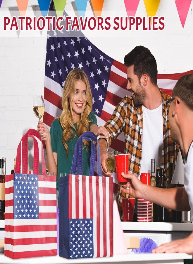 Wovnet 30 Pcs Patriotic Gift Bag with Handle 4th of July American Flag Red White Blue Party Favor Bag Reusable Non Woven Goody Treat - Image 2