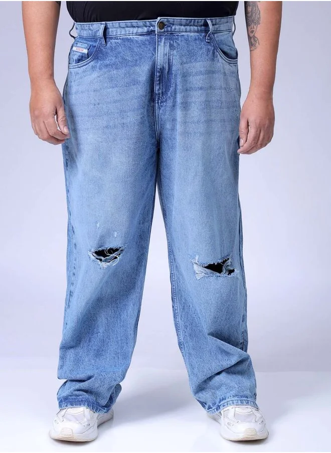هاردسودا Men Plus Size Baggy Fit Solid Mid-Rise Jeans