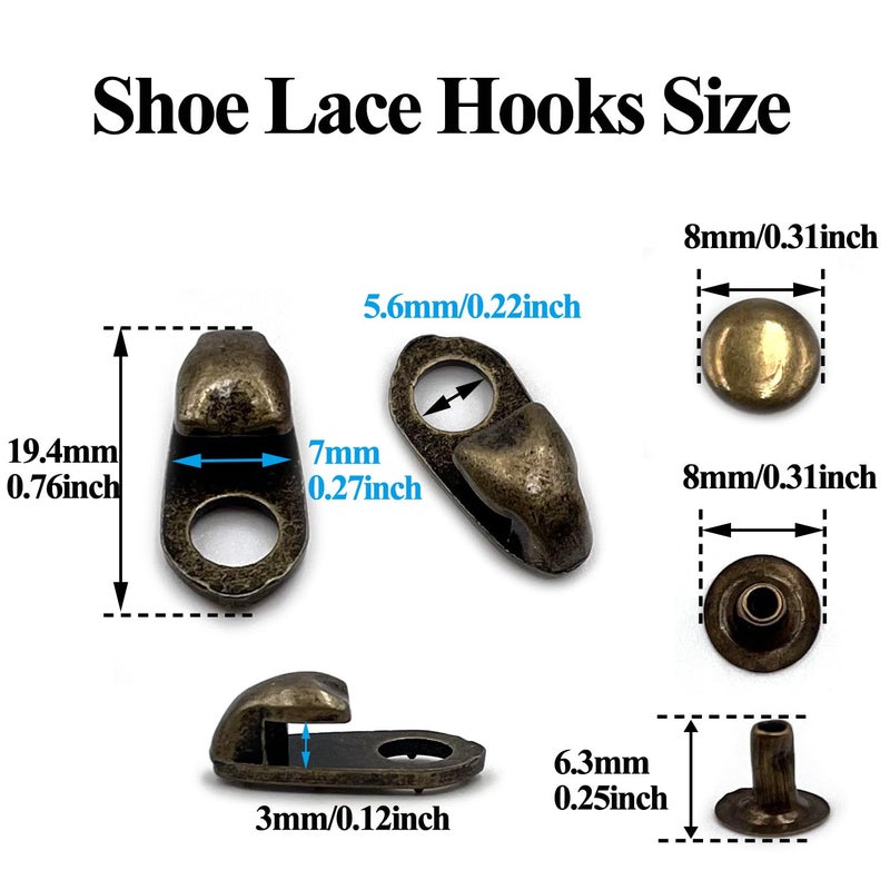 Honigo 12 Sets Shoe Lace Hooks Bronze Alloy Shoelace Buckles Boot Hooks with Rivets for Repair/Camp/Hike/Climb Accessories - Image 2