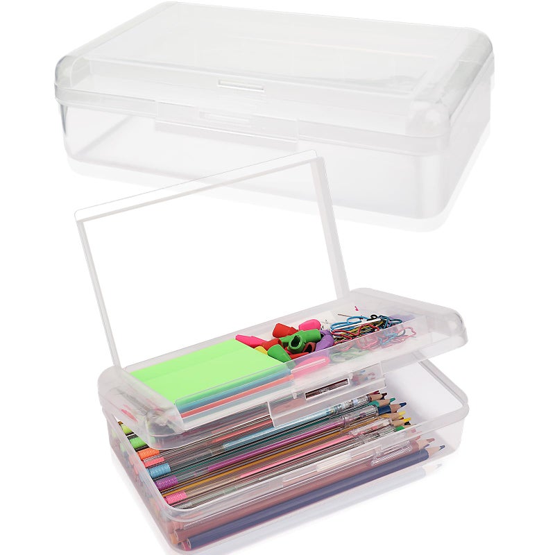 SFLHHDM Large Pencil Box Double Layer Capacity Pencils Holders Clear Hard Pen Case with Snaptight Lid Plastic Pencil Case for Office School Pen Boxes Storage School Box Transparent1pcs - Image 2