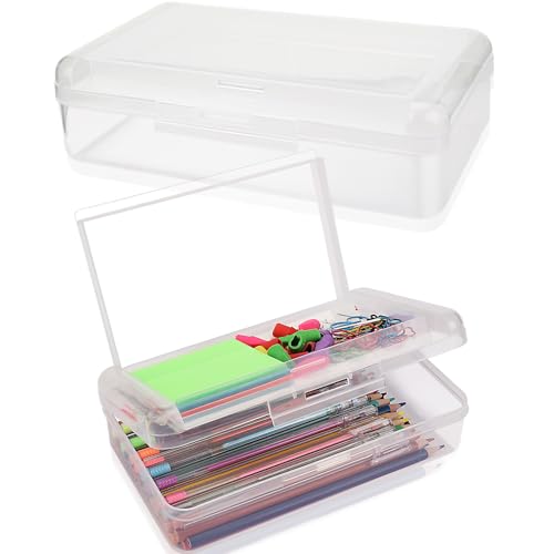 SFLHHDM Large Pencil Box Double Layer Capacity Pencils Holders Clear Hard Pen Case with Snaptight Lid Plastic Pencil Case for Office School Pen Boxes Storage School Box Transparent1pcs - Image 1
