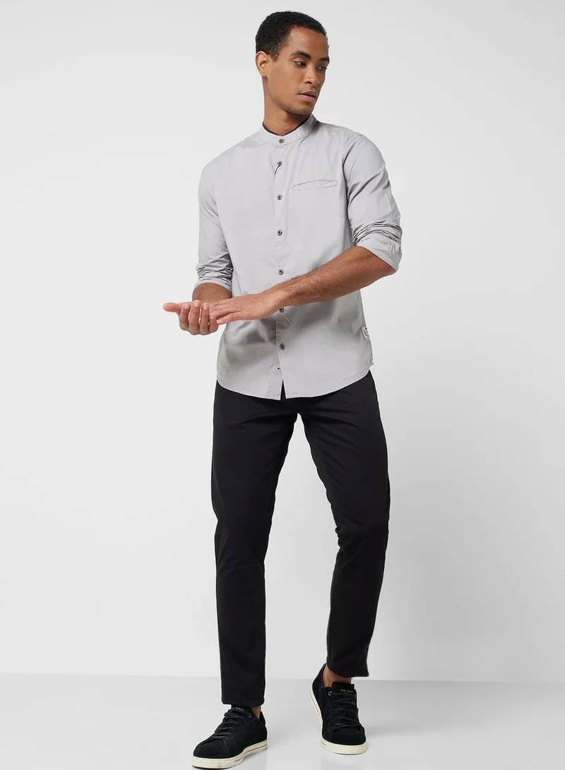 توماس سكوت Thomas Scott Band Collar Classic Slim Fit Cotton Casual Shirt
