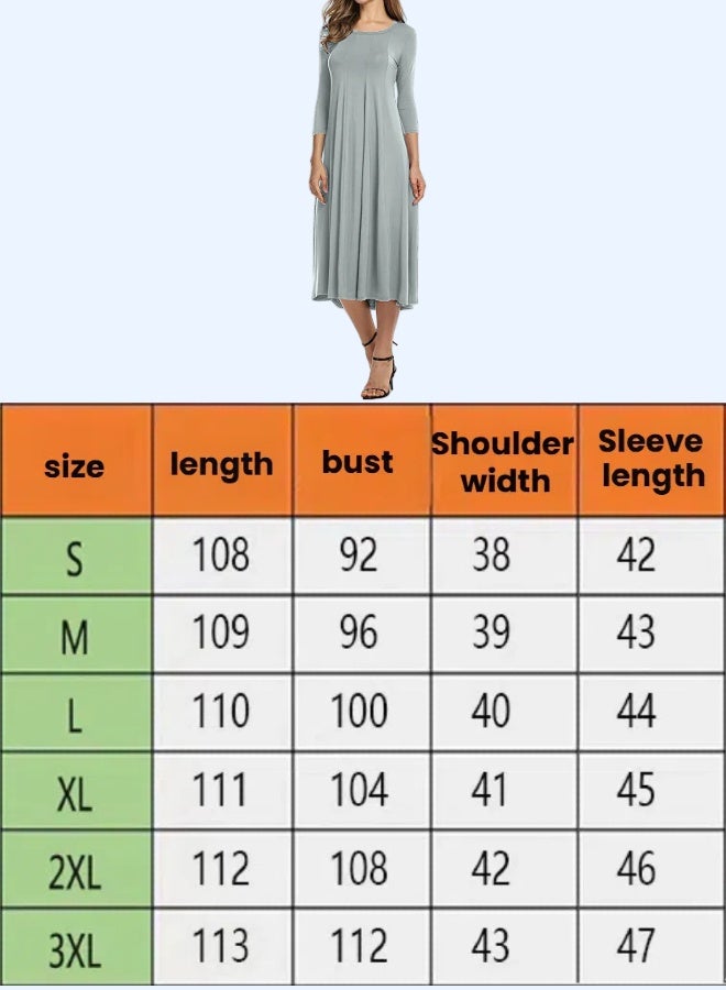 NIBEMINENT Women's 3/4 Sleeve A-line and Flare Midi Long Dress - Image 3