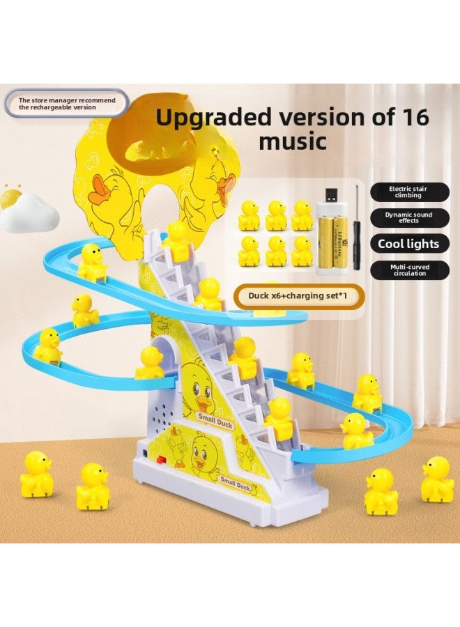Internet-famous Little Duck Climbing The Stairs On The Track Car Baby One Year Old Slide 4 Electric 2 Children Boy Toy-Colour:Upgrade 16 Pieces Of Music✅[6 Ducks] Rechargeable Version Stair Climbing Yellow Duck  - Image 1
