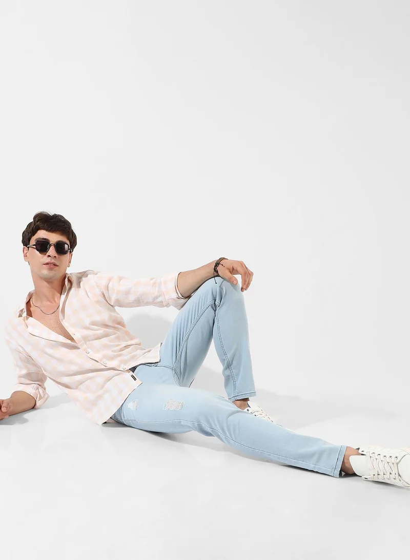 Campus Sutra  Men's White And Peach Checkered Regular Fit Casual Shirt for Men | Best Price UAE