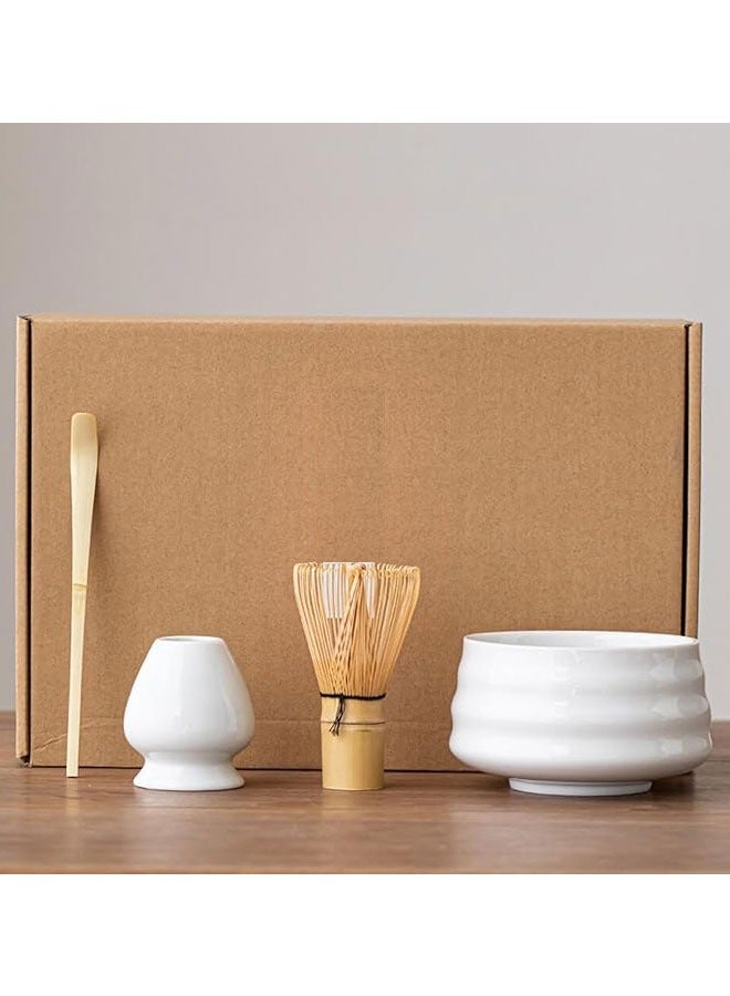 BOUND MOAT 4pcs Matcha Set Matcha Whisk Kit Included Matcha Bowl, Bamboo Whisk,Ceramic Whisk Holder,Scoop,Traditional Matcha Tool Set for Matcha Tea Ceremony (Pure White) - Image 1
