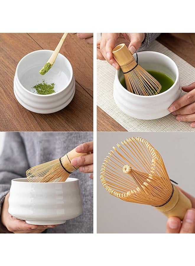 BOUND MOAT 4pcs Matcha Set Matcha Whisk Kit Included Matcha Bowl, Bamboo Whisk,Ceramic Whisk Holder,Scoop,Traditional Matcha Tool Set for Matcha Tea Ceremony (Pure White) - Image 2