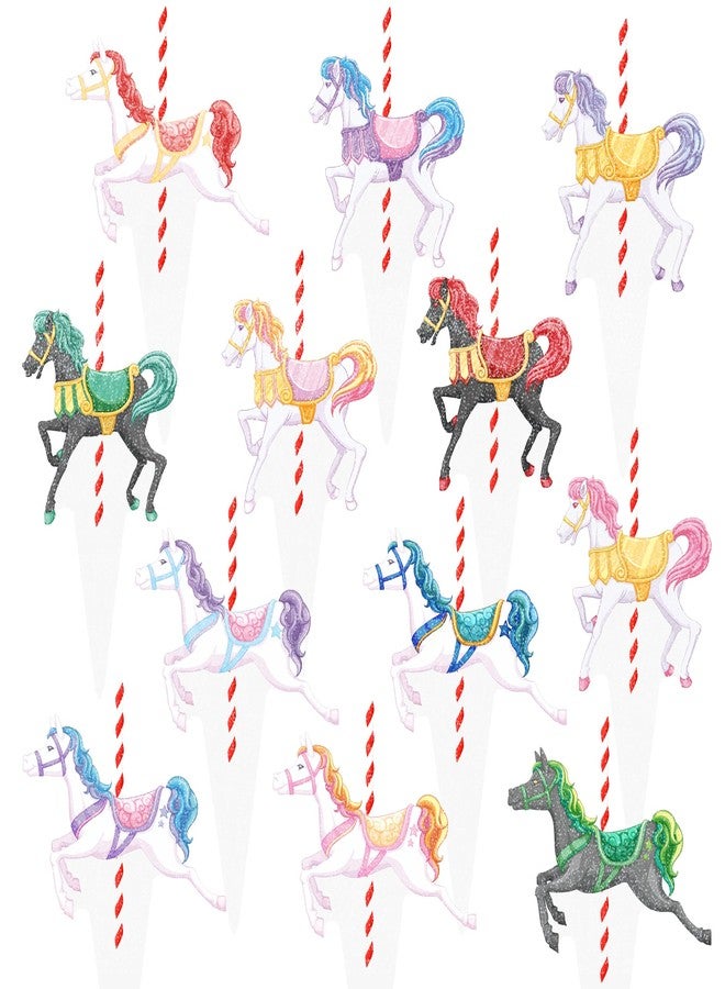 umoni Carousel Horse Cupcake Toppers Carousel Birthday Party Decorations 48Pcs Colorful Carousel Horse Party Cupcake Picks Amusement Carousel Horse Party Decorations for Baby Shower Party Supplies - Image 1