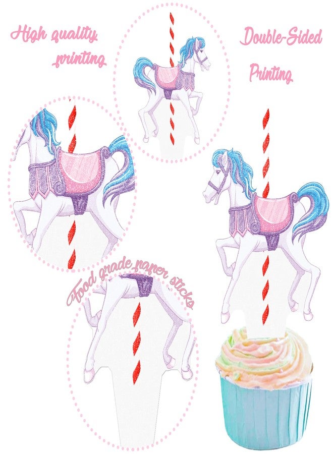 umoni Carousel Horse Cupcake Toppers Carousel Birthday Party Decorations 48Pcs Colorful Carousel Horse Party Cupcake Picks Amusement Carousel Horse Party Decorations for Baby Shower Party Supplies - Image 4