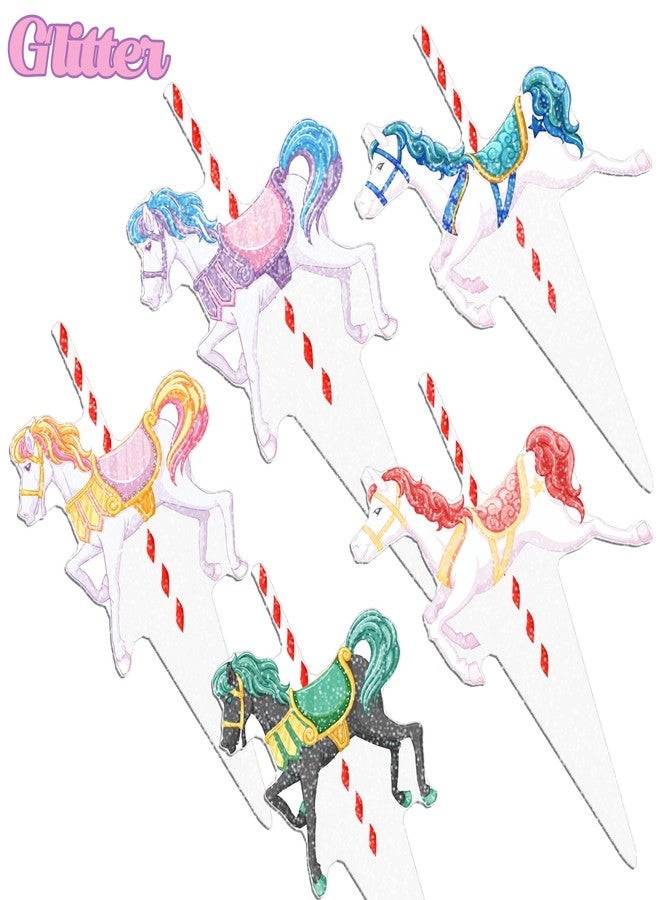 umoni Carousel Horse Cupcake Toppers Carousel Birthday Party Decorations 48Pcs Colorful Carousel Horse Party Cupcake Picks Amusement Carousel Horse Party Decorations for Baby Shower Party Supplies - Image 3