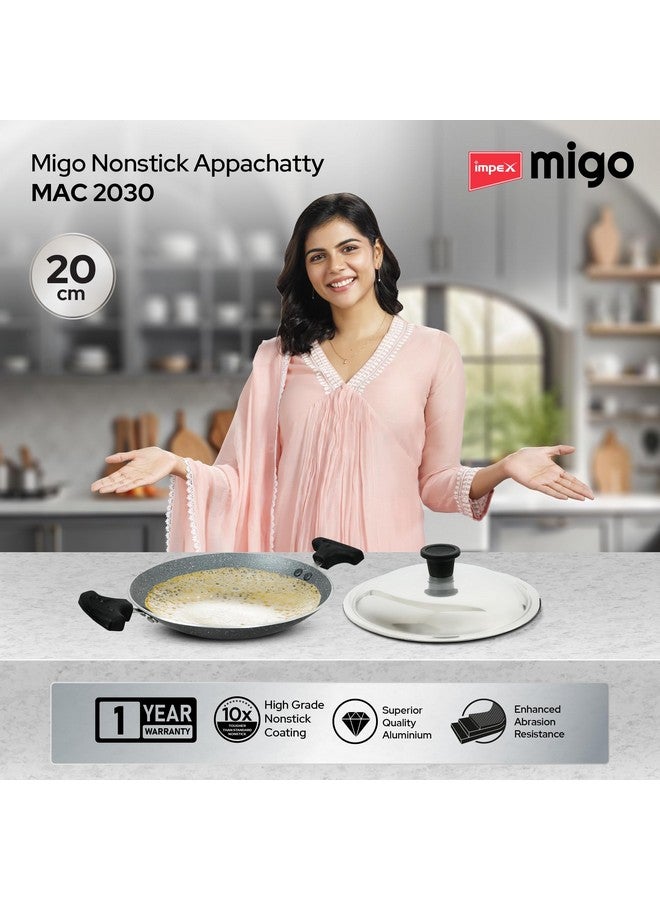 Impex Nonstick Granite Appachatty with Lid | Aluminium Non Stick Appam Pan with Stainless Steel Lid | Aluminium Appam Pan 200 mm | 1 Year Warranty - Image 2