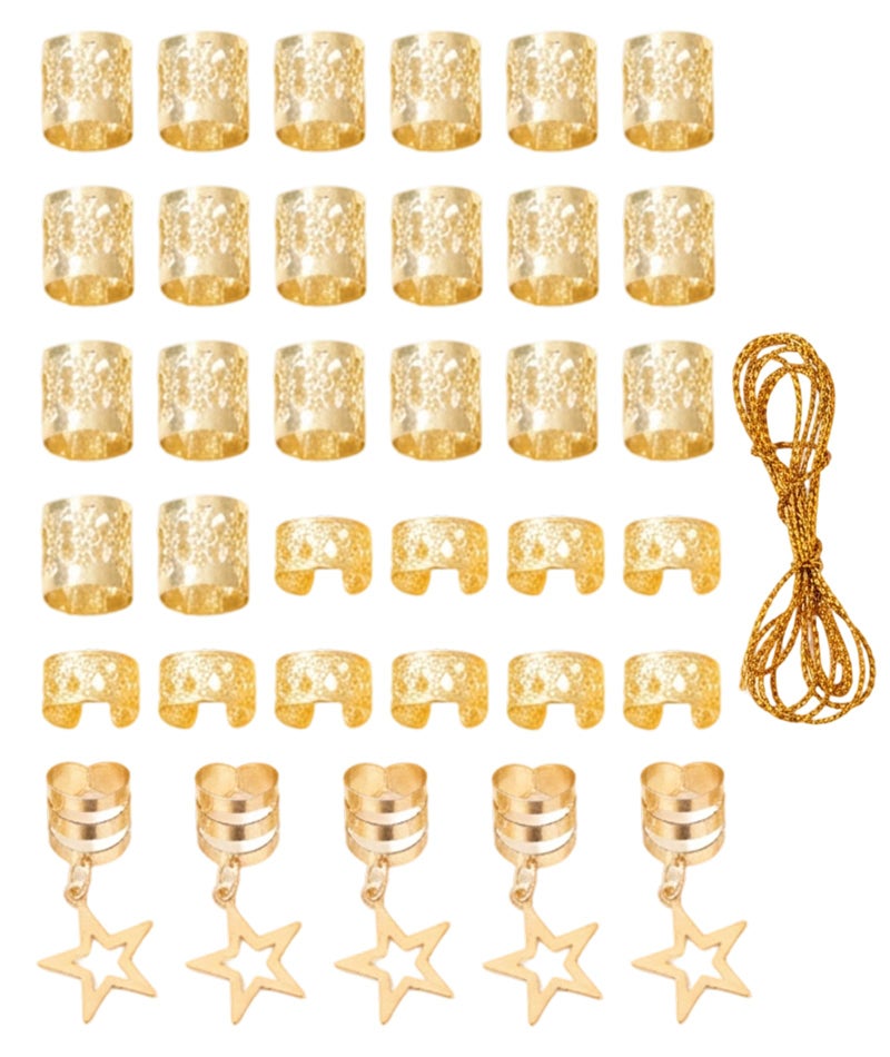 XFSAFDM 36 Pcs Gold Hair Cuffs, Hair Braid Accessories For Women, Hair Rings For Braids Hair Beads Hair Charms Hair Jewelry For Women Girls Festival Gold Hair Accessories For Dreadlocks(Multi Style) - Image 1