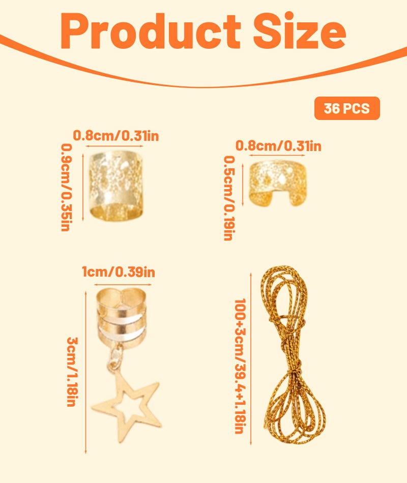 XFSAFDM 36 Pcs Gold Hair Cuffs, Hair Braid Accessories For Women, Hair Rings For Braids Hair Beads Hair Charms Hair Jewelry For Women Girls Festival Gold Hair Accessories For Dreadlocks(Multi Style) - Image 2