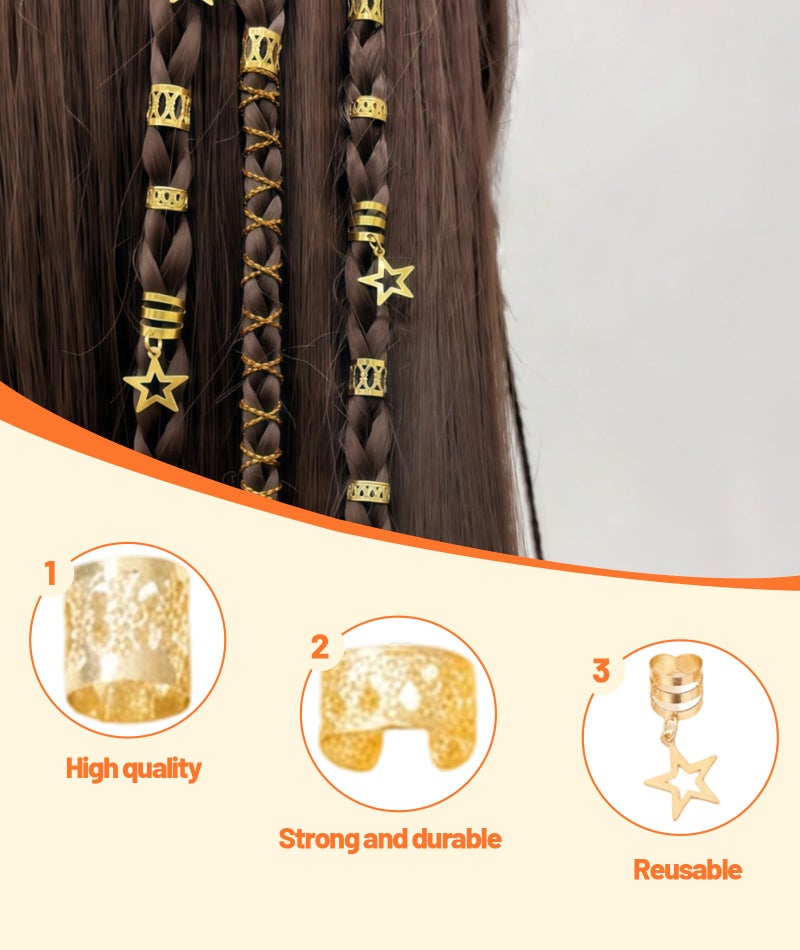 XFSAFDM 36 Pcs Gold Hair Cuffs, Hair Braid Accessories For Women, Hair Rings For Braids Hair Beads Hair Charms Hair Jewelry For Women Girls Festival Gold Hair Accessories For Dreadlocks(Multi Style) - Image 3