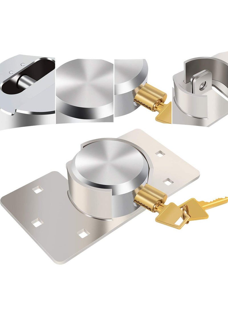 Hockey Puck Lock Hidden Shackle Padlock Set with Hasp,Steel Chrome Coating with 2Keys and 6Pcs Original Fixed M8×80MM Bolts+Screws Ideal for Trailer,Vans,Gates and General Security,Easy to Install - Image 4