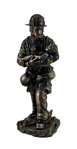 Veronese Design Resin Statues Firefighter Carrying Child Metallic Bronze Statue 11 Inches Tall 5 X 11 X 4.5 Inches Bronze - Image 2