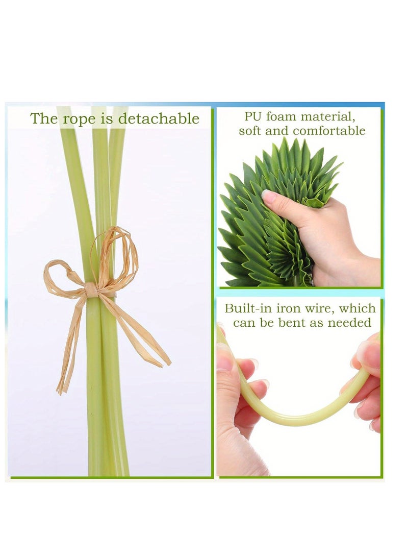 Artificial Palm Leaves, 4 Bundles Artificial Palm Leaf Palm Tropical Leaves Fake Palm Fronds, Faux Green Tropical Leaves for DIY Party Decor, Home Garden Hawaiian Party Jungle Party Decoration - Image 2