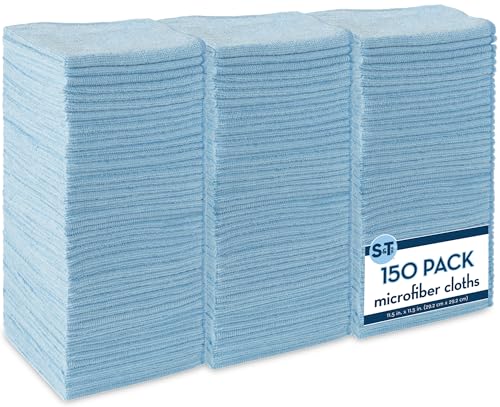 S&T INC. 150 Pack Microfiber Cleaning Cloth, Bulk Towels for Home, Reusable Microfiber Towels for Cars, Cleaning Rags, Light Blue, 11.5 Inches x 11.5 Inches, 150 Count - Image 1
