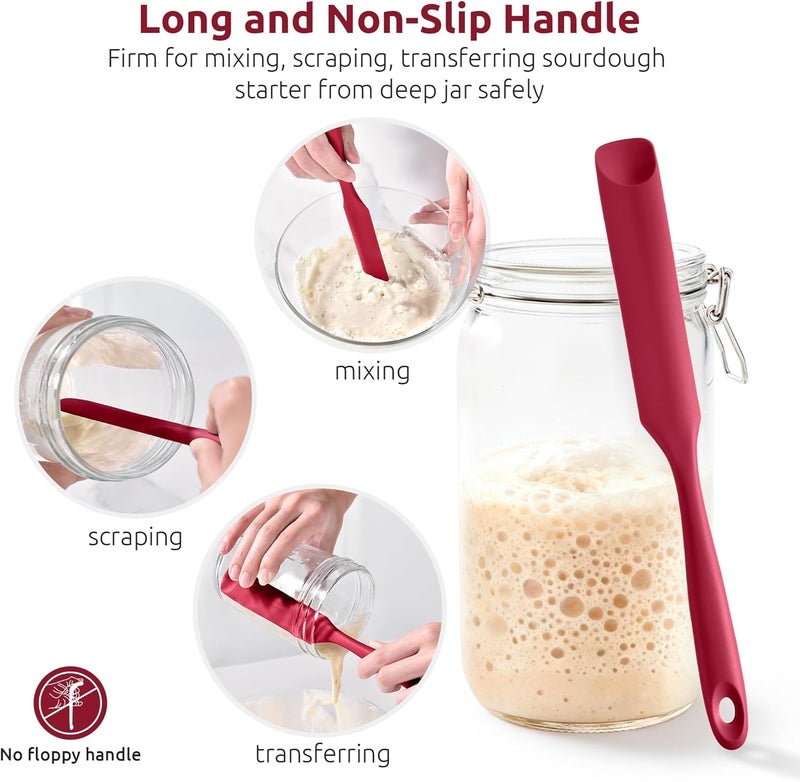 UTaste Silicone Jar Spatula for Sourdough Starter: Long Skinny Food-Grade Jam Spreader, Sturdy Stirring Stick Bowl Scraper with Flexible Spoon Tip, Mixing Icing Tool, Peanut Butter Knife (Red) - Image 3
