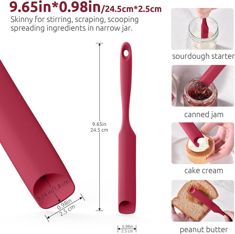 UTaste Silicone Jar Spatula for Sourdough Starter: Long Skinny Food-Grade Jam Spreader, Sturdy Stirring Stick Bowl Scraper with Flexible Spoon Tip, Mixing Icing Tool, Peanut Butter Knife (Red) - Image 2