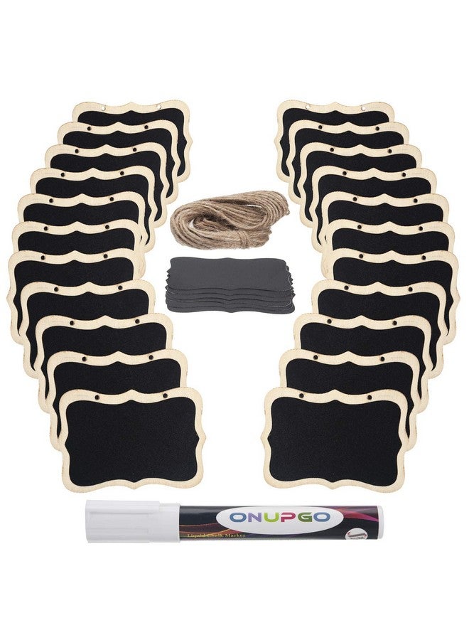 OnUpgo 20 Pack Chalkboard Tags With Liquid Chalk Marker Mini Erasable Chalkboards With Hanging String Wooden Mini Chalkboard Signs Hanging Chalkboard Labels Price Tags Message Tags - Image 2