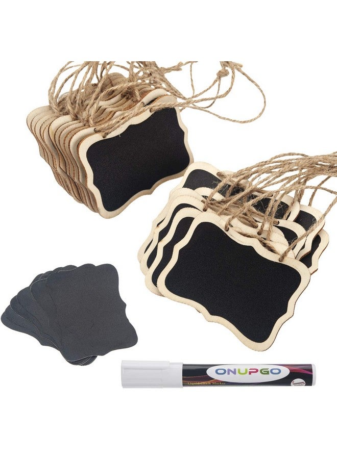 OnUpgo 20 Pack Chalkboard Tags With Liquid Chalk Marker Mini Erasable Chalkboards With Hanging String Wooden Mini Chalkboard Signs Hanging Chalkboard Labels Price Tags Message Tags - Image 1