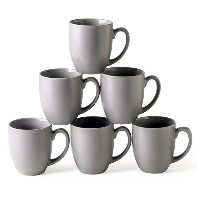 COFFEE MUGS SET OF 6 CERAMIC COFFEE MUGS WITH LARGE HANDLE FOR MEN WOMEN16OZ COFFEE MUGS FOR COFFEETEALATTECOCOA EASY TO HOLDCLEAN DISHWASHERMICROWAVE SAFE MATTE GREY