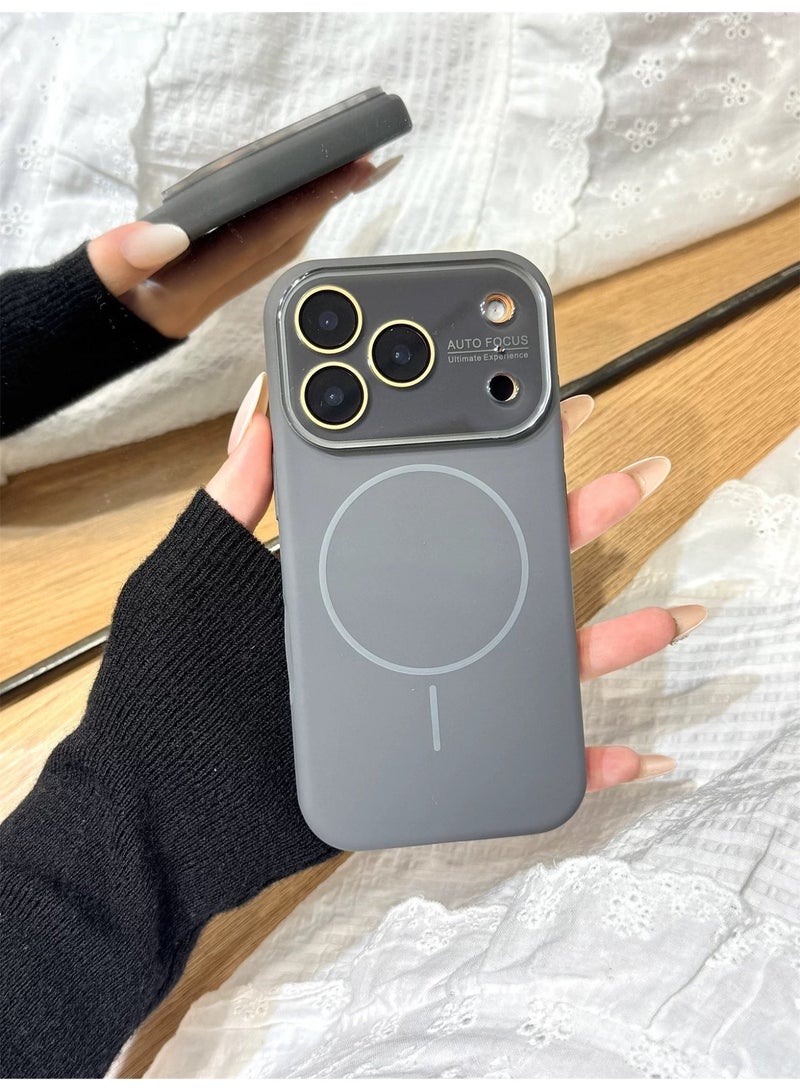 جراب سيليكون سائل مغناطيسي لهاتف آيفون 17 برو ماكس مع واقي لعدسة الكاميرا، غطاء واقٍ مقاوم للصدمات مع واقي شاشة مدمج متوافق مع MagSafe، أسود اللون - Image 4