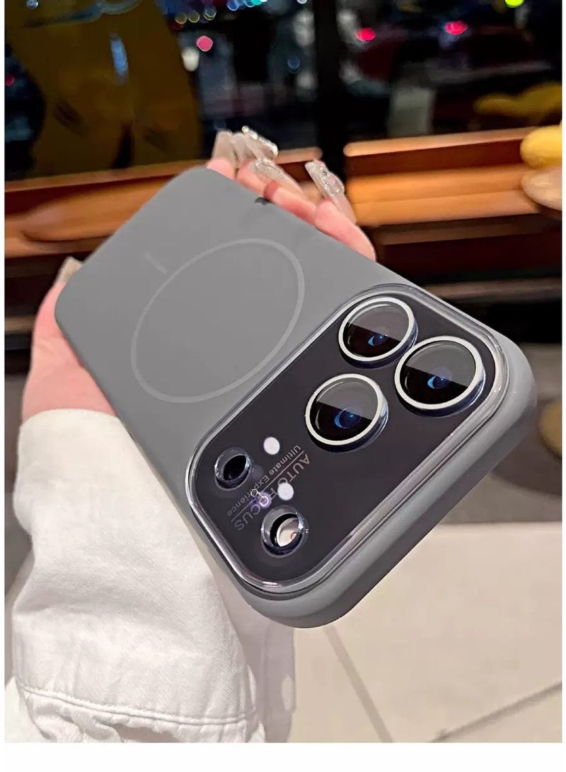 جراب سيليكون سائل مغناطيسي لهاتف آيفون 17 برو ماكس مع واقي لعدسة الكاميرا، غطاء واقٍ مقاوم للصدمات مع واقي شاشة مدمج متوافق مع MagSafe، أسود اللون - Image 2