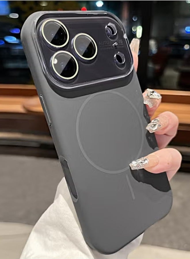 جراب سيليكون سائل مغناطيسي لهاتف آيفون 17 برو ماكس مع واقي لعدسة الكاميرا، غطاء واقٍ مقاوم للصدمات مع واقي شاشة مدمج متوافق مع MagSafe، أسود اللون - Image 1